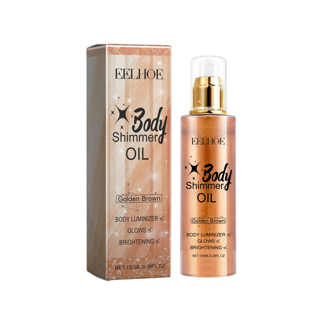 Shimmer Body Oil Long Lasting Shine Skin Hydration Non Sticky Waterproof Brighten Body Sparkle Highlighter Oil Makeup for Party Oasis Select Golden Brown