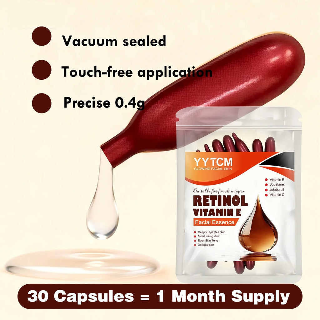 Retinol Vitamin E Deep Moisturizing Capsule Essence, Hydrates, Firms, and Smooths Skin, Contains Plant-Based Squalane, Vitamin C, Deep Moisturizing and Brightening Skin Essence (0.4Gx30 Capsules)/Pack-1 Pack Oasis Select