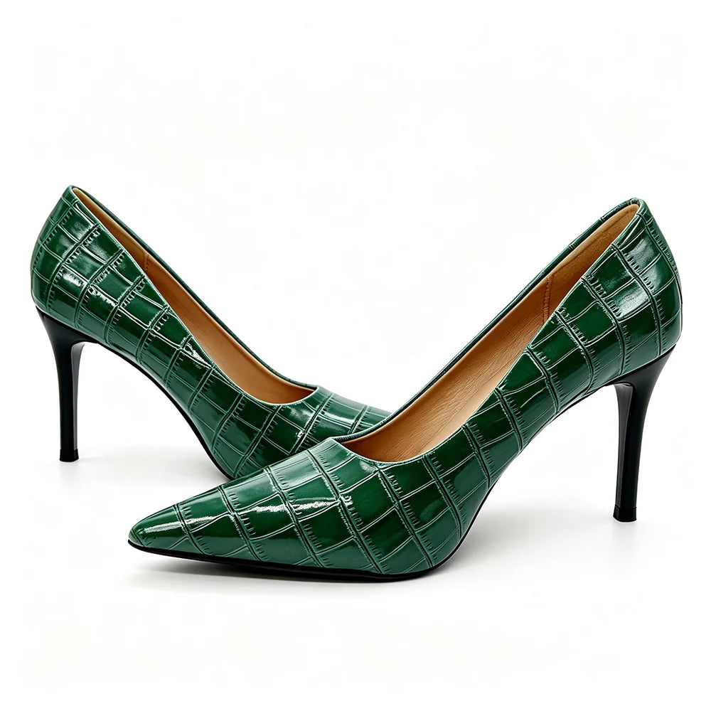 Women Dark Green Heels 9cm PU Leather Pumps Office Party Shoes Comfortable Non Slip Daily Wear Emerald Lady Fall Winter New 2026 Oasis Select