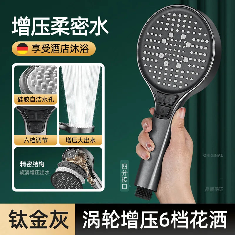 New 13CM Adjustable 6 Speed Button Shower Head Bathroom High Pressure Water Saving Shower Mixer Nozzles Set Bathroom Accessories Oasis Select Grey Shower