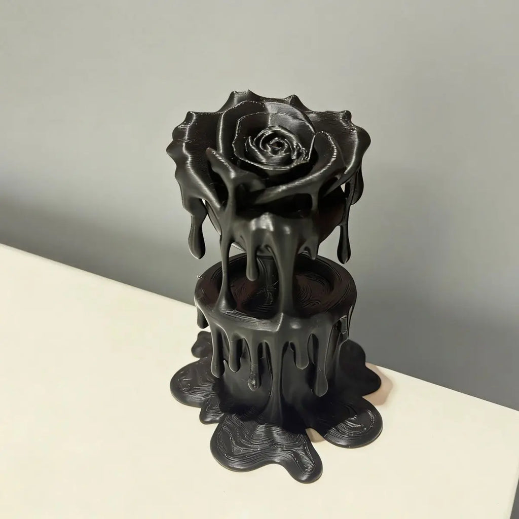 Melting Dripping Rose Figurines Liquid Drop Flower Statue Ornaments for Home Table Shelf Decoration Romantic Wedding Lover Gifts Oasis Select Rose black 9.8x7.8x6cm
