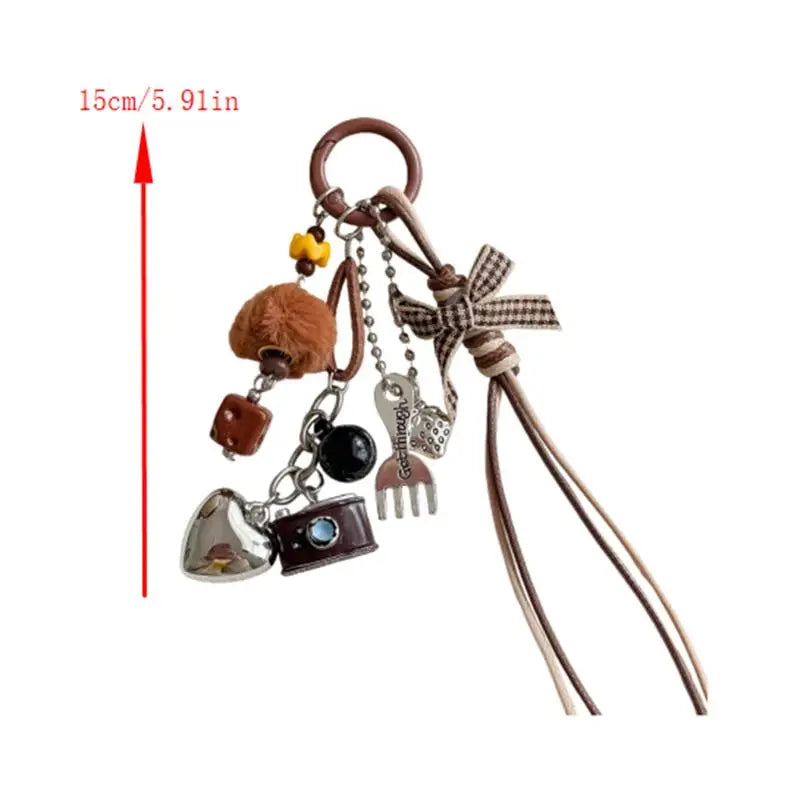 Braided Rope Bow Bead Fluffy Ball Keychain Charm | Girls Gift Keychain Charm Oasis Select
