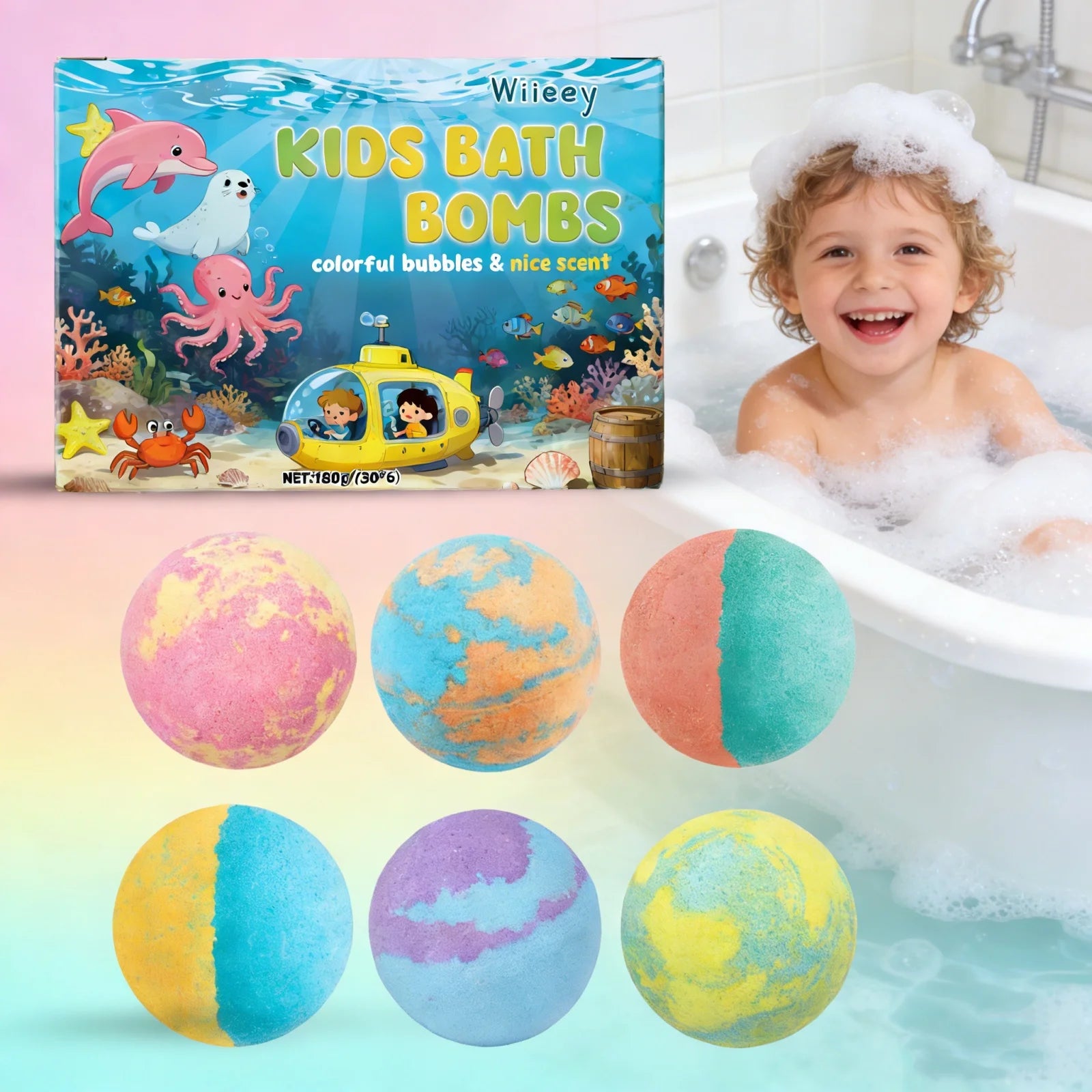 Kids Colorful Bubble Bath Balls Set 6Pcs Boxed Moisturizing Skin Care Relaxing Shower Time For Kid Natural Fizzy Spa Bath Balls Oasis Select