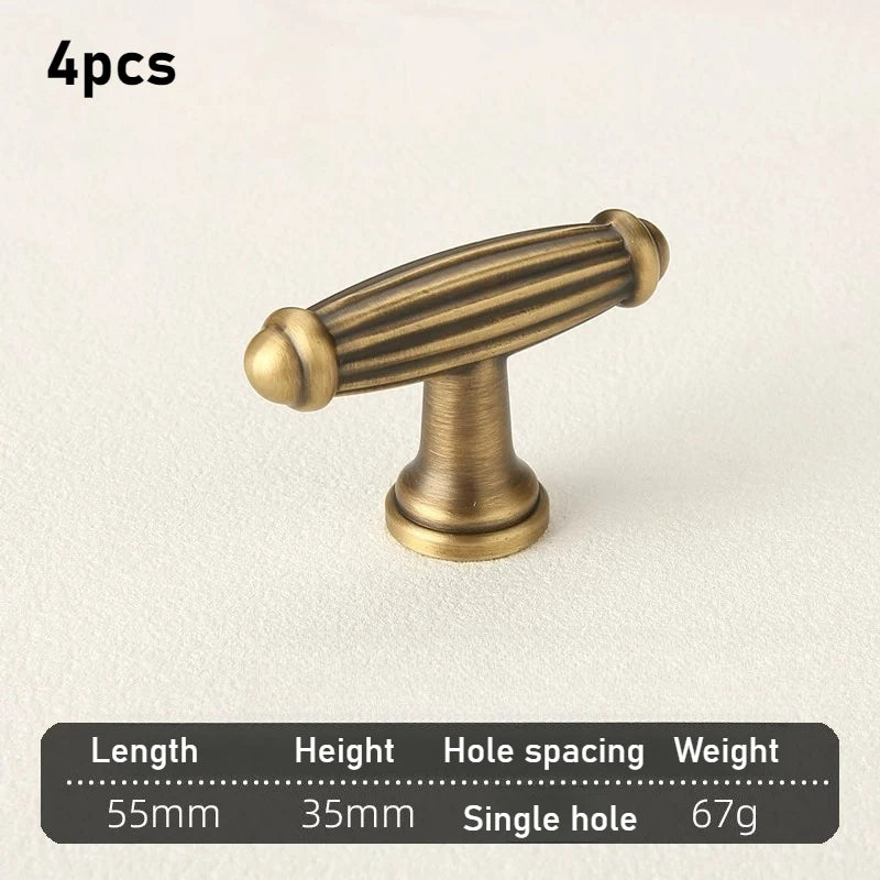Brass French Handle Light Luxury Style Wardrobe Drawer Cabinet Gold European Cabinet High End Bronze Middle Ancient Style Handle Oasis Select 4pcs Bronze single T