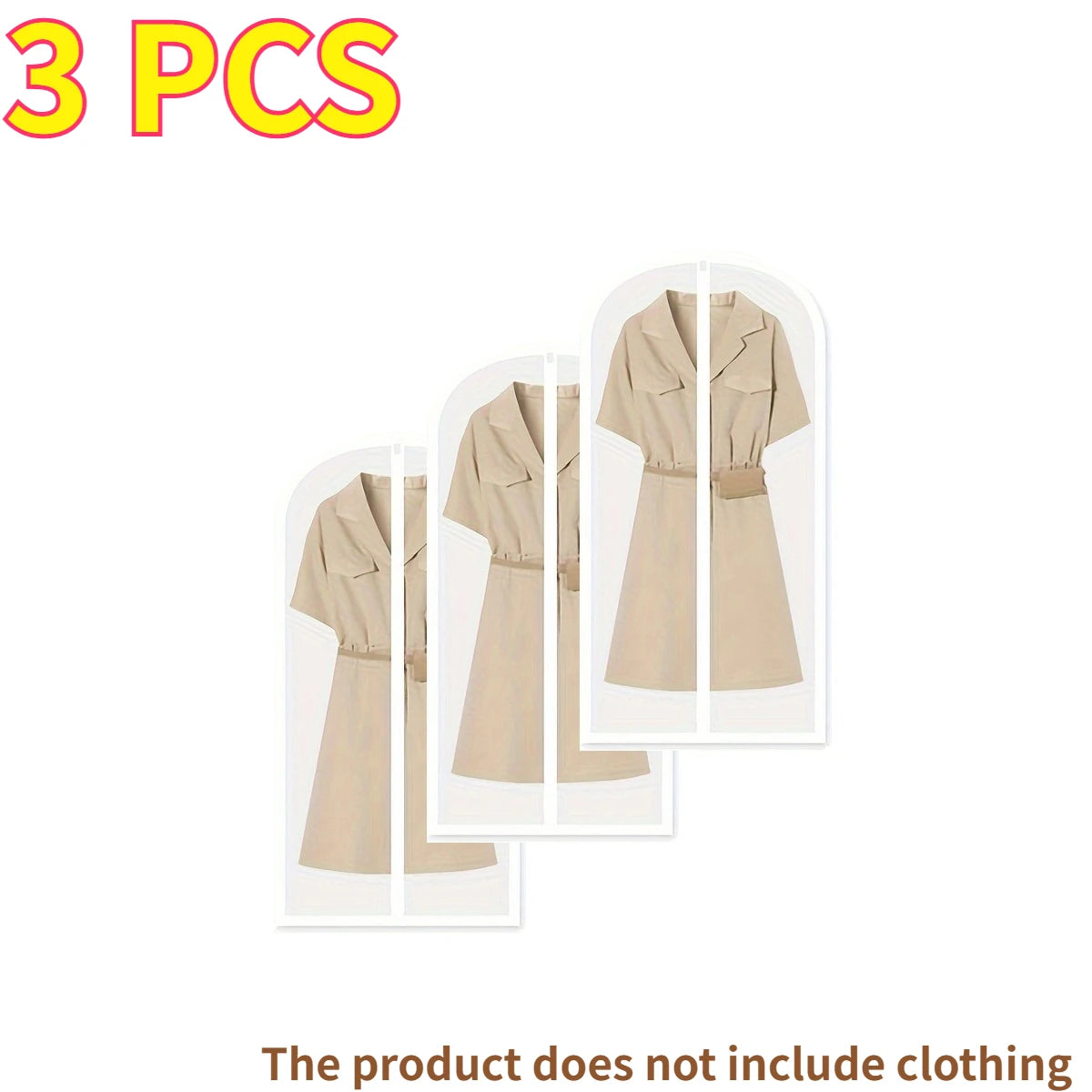 3/6pcs Moth Proof Garment Bags with Zip Washable Dust-Resistant Hanging Cover for Coats Wedding Dresses Closet Storage Organizer Oasis Select 3pcs