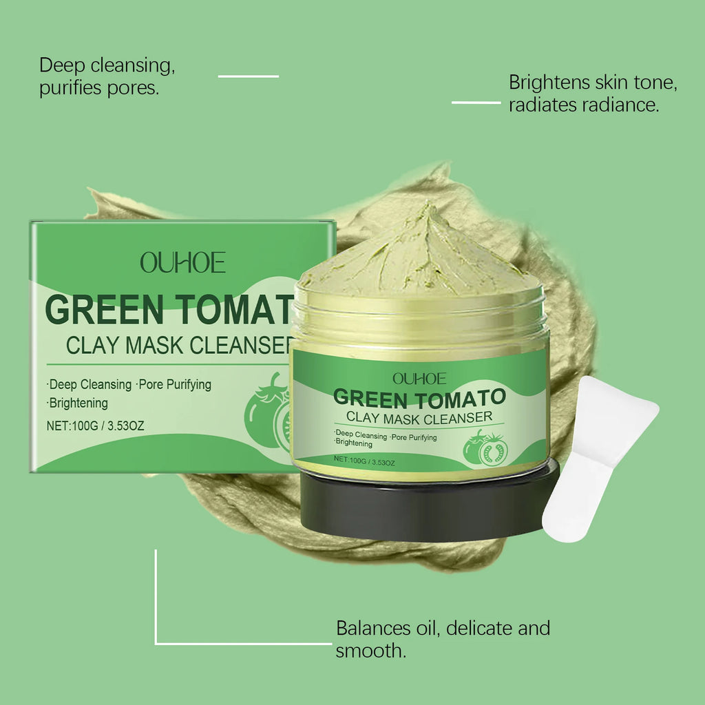 100G Green Tomato Face Clay Mask Gentle Cleaning Pore Dirts Moisturizing No Tight Enhance Skin Elasticity Smoothing Clay Mask Oasis Select