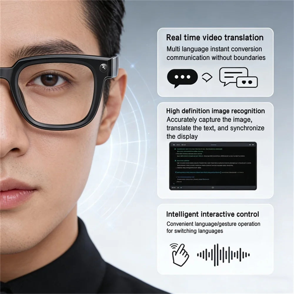 New Intelligent AI Camera Glasses Dialogue Translation HD Call Take photos Video Recording Music Playing Men Women Smart Glasses Oasis Select