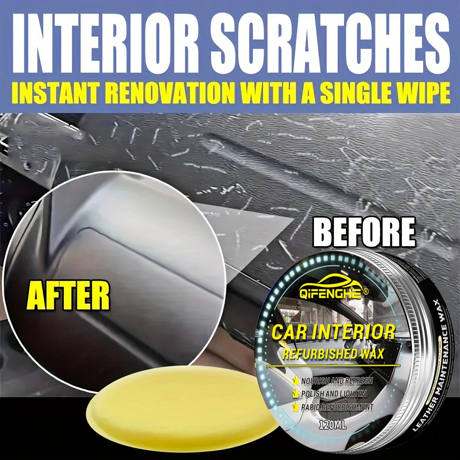 Car Interior Care Cream,PVC Paste, Gloss Black & Shiny Finish, Restores & Brightens Plastic, Dashboard, Steering Wheel,Tires Oasis Select