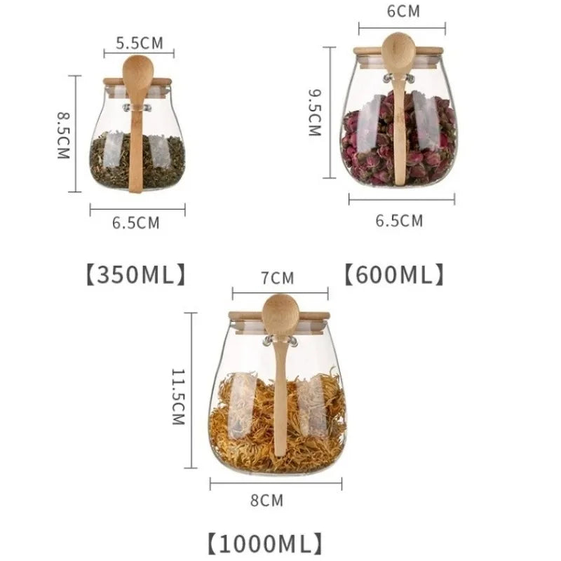 3pcs Set (1 Containers+1 Lids+1 Spoons) Transparent Sealed Cans, Kitchen Storage Containers for Storing Coffee Beans and Grains Oasis Select