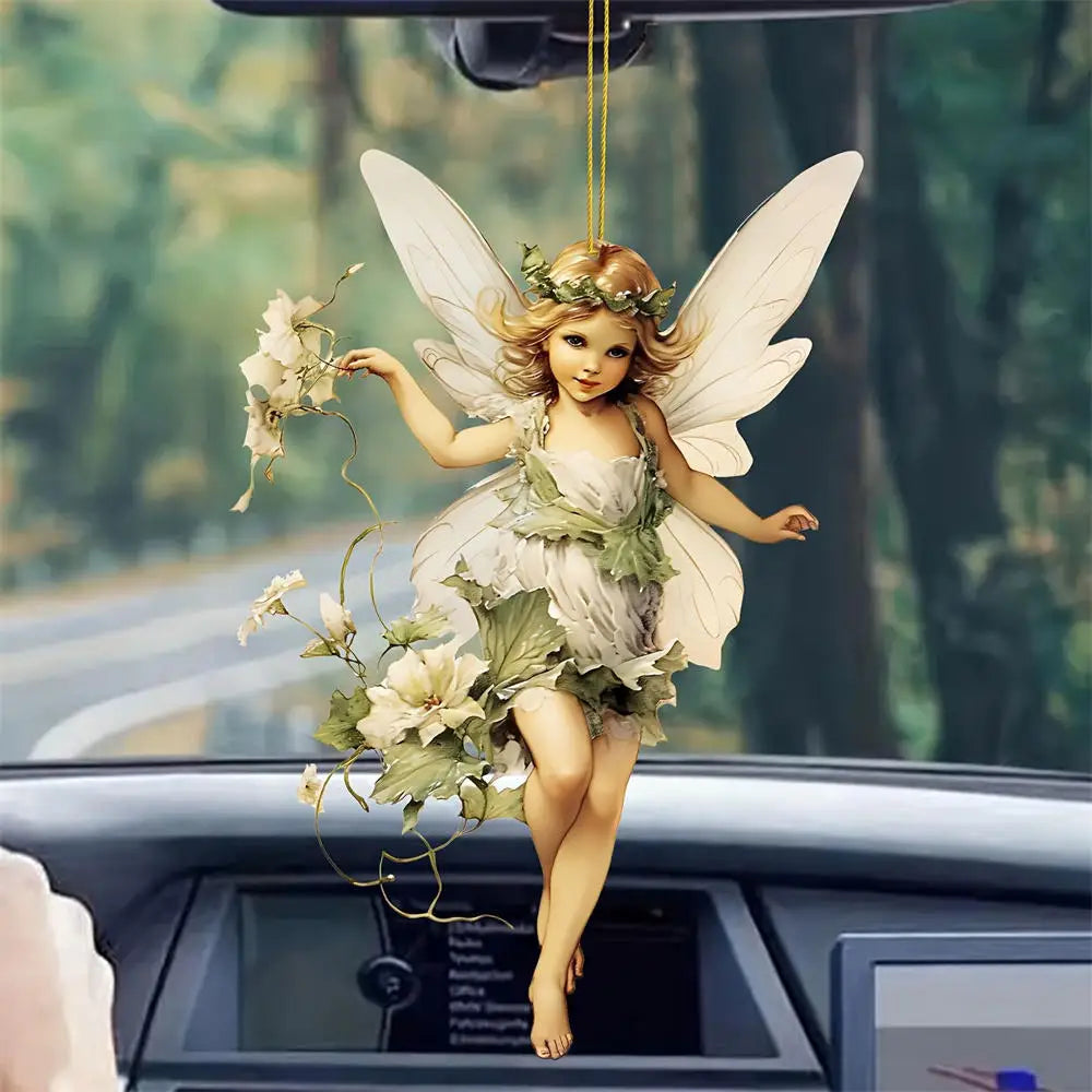 1pcs 2D Acrylic Green Elf Pendant Flower Fairy Charms Small Fresh Car Pendant Cartoon Cute Elf Car Rearview Mirror Decoration Oasis Select B1