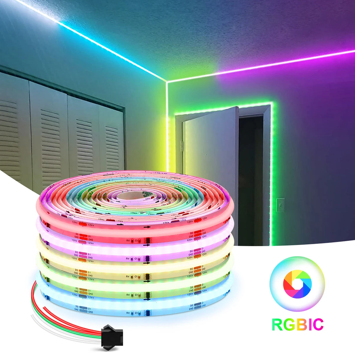 WS2811 Addressable SPI Dream Color LED Strip Light 576LEDs/M FCOB RGBIC Flexible WS2812B COB Ribbon 10mm 12V Led Lights RA90 Oasis Select