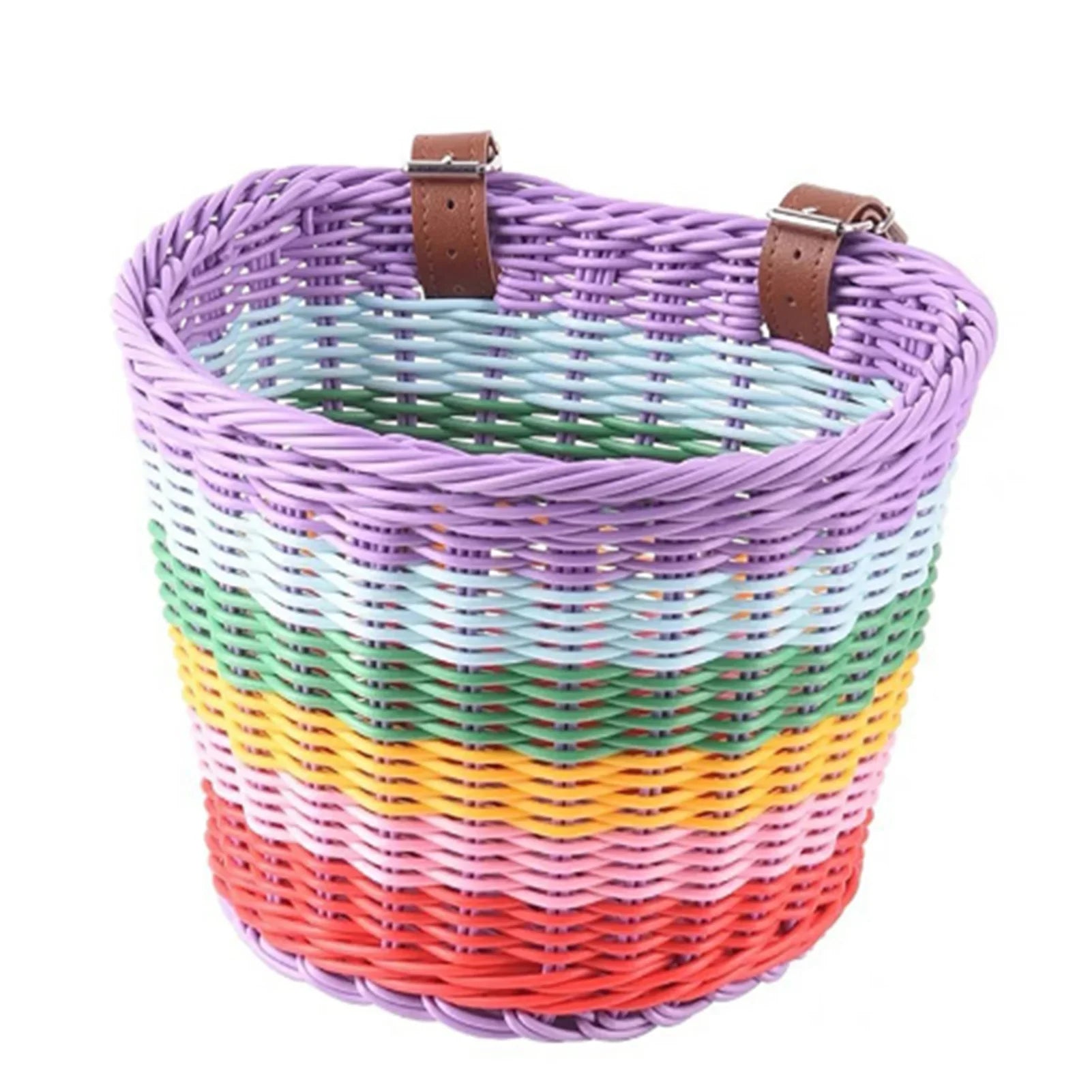 Rainbow Color Bicycle Basket for Kid Front Handlebar Rattan Picnic Basket Plastic Bike Bag Water Bottle Dolls Bicycle Rack Bag Oasis Select L