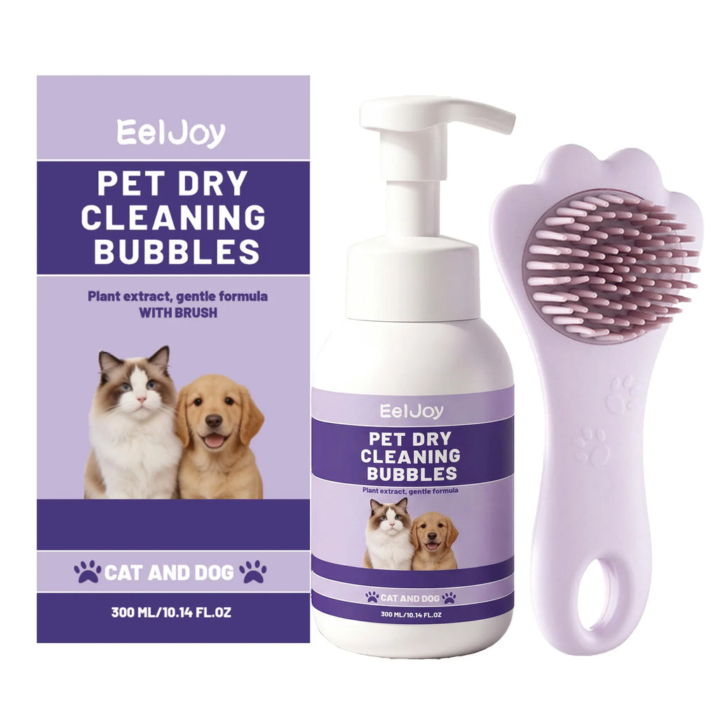 EelJoy No-Rinse Pet Dry Shampoo Foam + Brush 300ml Waterless Pet Shampoo Oasis Select 300ml