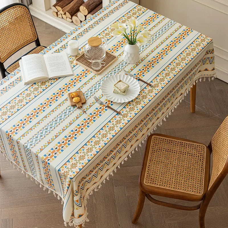 Bohemian Cotton Linen Do-in Tablecloth Rectangular Tassel Waterproof Greaseproof Table Cloth Oasis Select