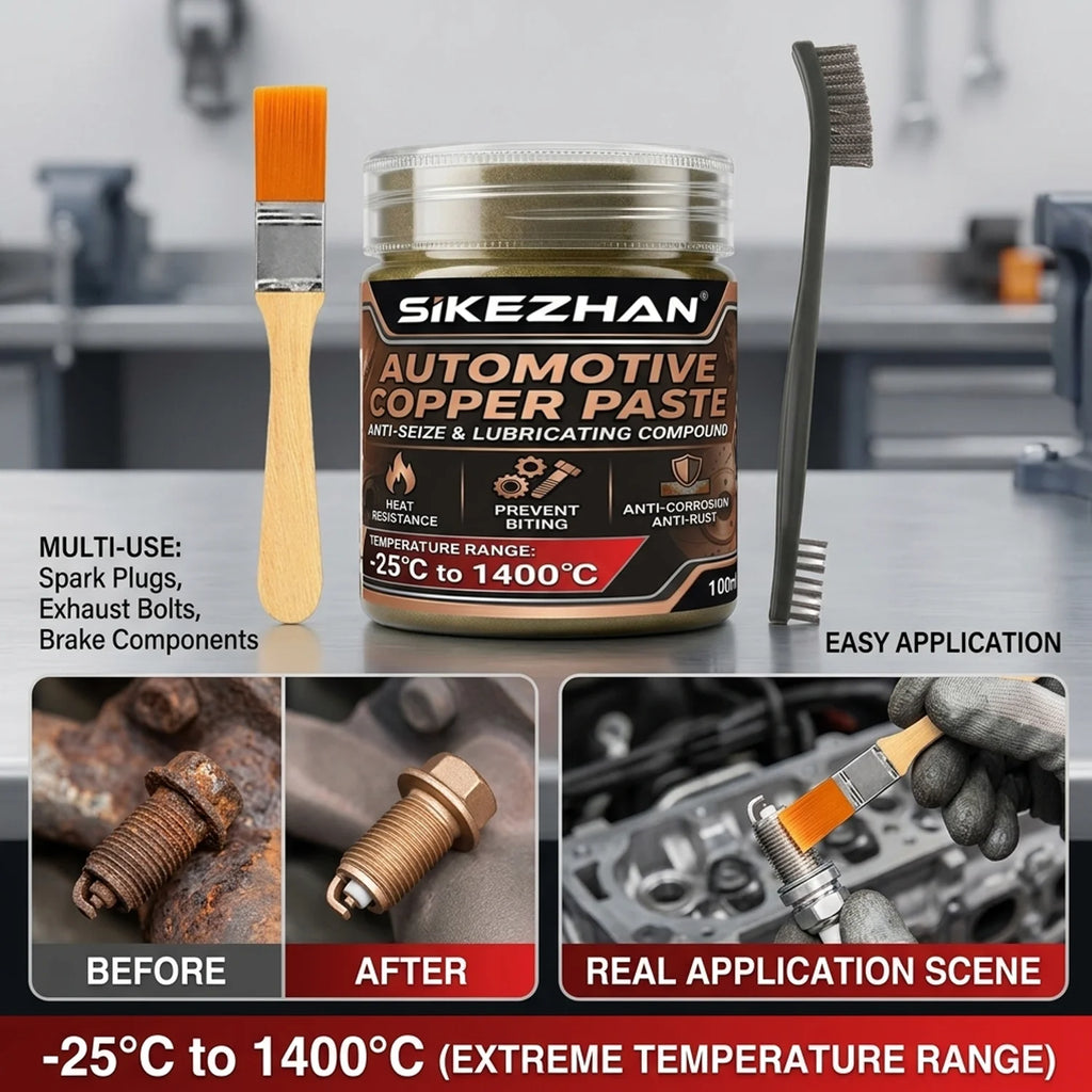 High Temperature 1400°C Copper Anti-Seize Grease Lubricant for Auto Brake Exhaust Spark Plug Bolt with Applicator Brushes Repair Oasis Select
