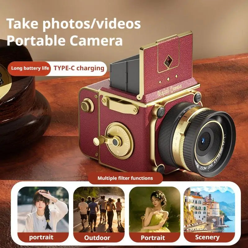Simulation Dual-Lens Reflex Portable CCD Camera Retro 4K ultra-clear Digital Camera Compact Vintage Portable for Birthday Gift Oasis Select