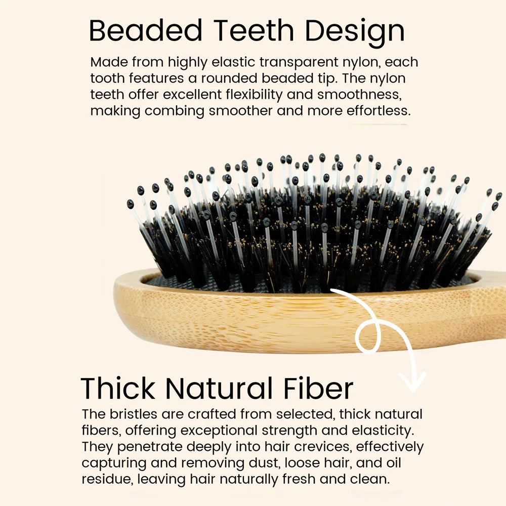 Bamboo Hair Brush Wooden Handle with Boar Bristles for Gentle Hair Combing Detangling and Scalp Massage Oasis Select