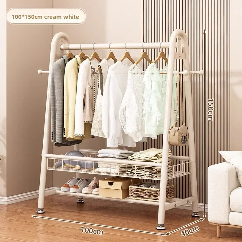 Simple Coat Rack Floor-to-ceiling Indoor Drying Rack Storage Rack Household Bedroom Floor-to-ceiling Clothes Rack Hanger Oasis Select Milk White 100-150-B