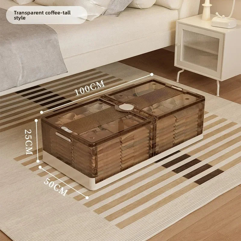 Folding storage ******der the bed Plastic transparent extra large roller dustproof storage box Clothes quilt finishing box Oasis Select Coffee-F
