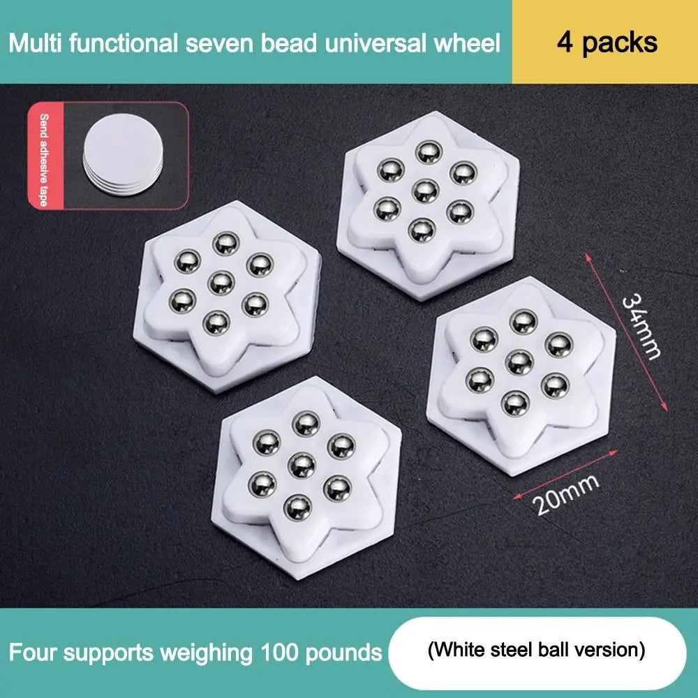 New 4Pcs Self Adhesive Type Mute Ball Universal Wheel Mini Self Adhesive Pulley Base 7Beads Furniture Casters Wheels Oasis Select