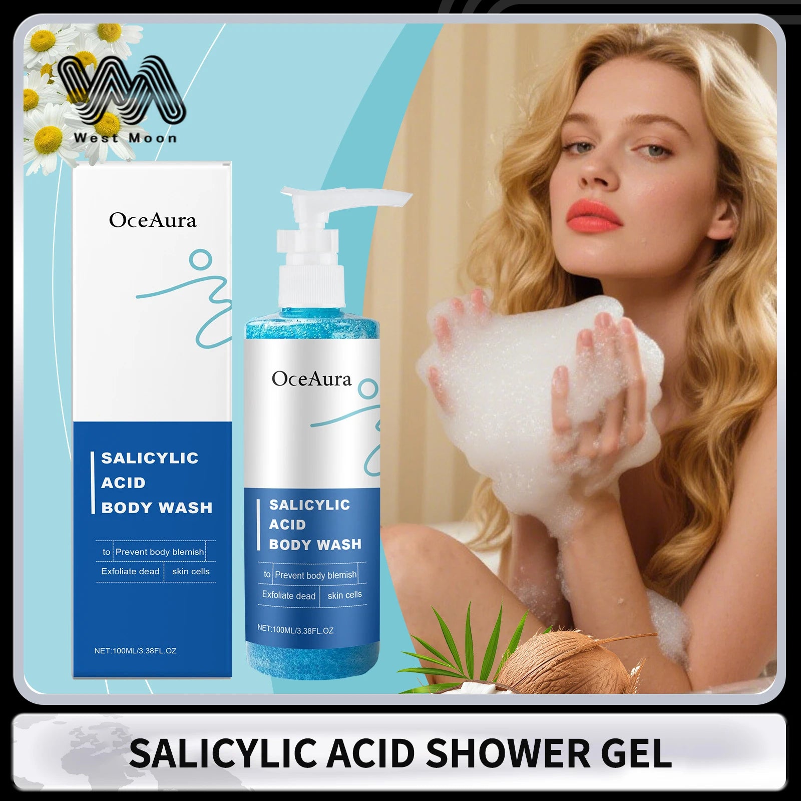 Salicylic Acid Body Wash Anti Acne Exfoliator Remove Dead Skin Brightening Shrink Pores Oil Control Smoothing Nourish Shower Gel Oasis Select