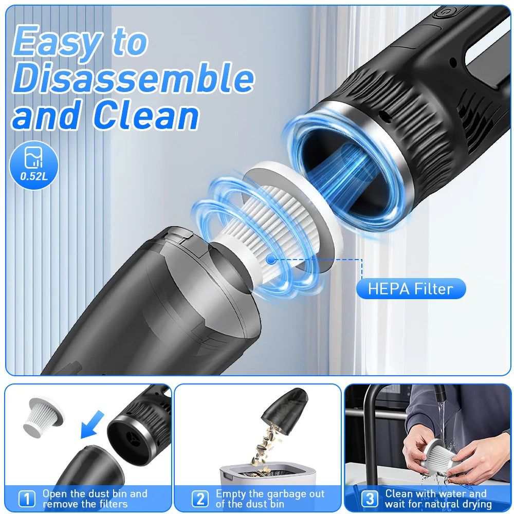 Handheld Car Vacuum – Wet & Dry, High Power & Portable