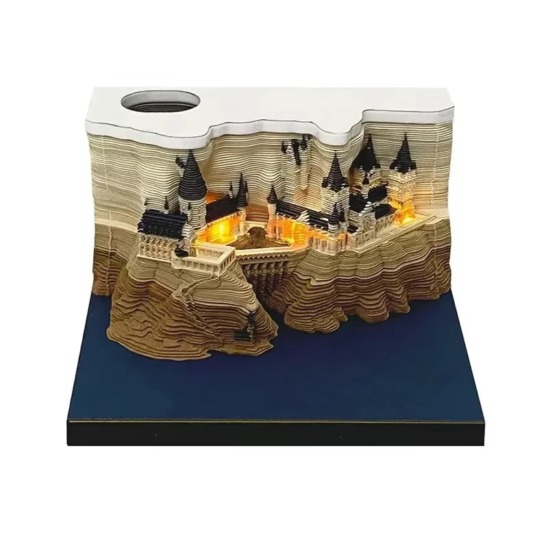 Treehouse 3D Desktop Calendar Sticky Notes Creative Crafts Souvenirs Paper Carvings Memo Pad New Year Gifts Office Ornament Oasis Select Castle with light