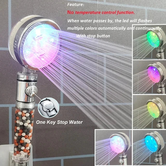 New Temperature Control 3/7 Color Changing LED Anion SPA Shower Head Water Saving Handheld Bathroom Home Innovative Accessories Oasis Select No Temperature A