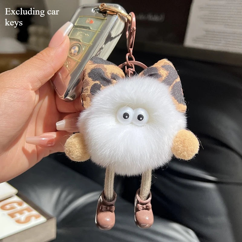Cute Little Coal Ball Bag Pendant Backpack Exquisite Doll Hanging Decoration Cartoon Doll Car Keychain Oasis Select white-11cm