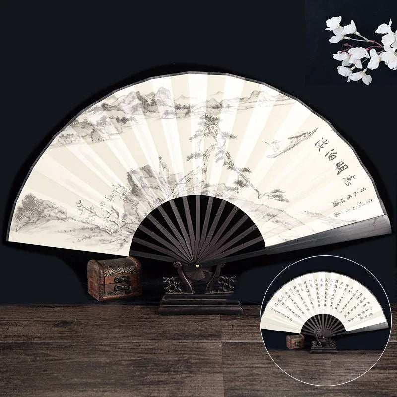 Ancient Folding Fan Chinese Scenic Spots Retro Classic Blank Fan Craft Silk Cloth Fan For Decoration Performance Gift Idea Oasis Select B