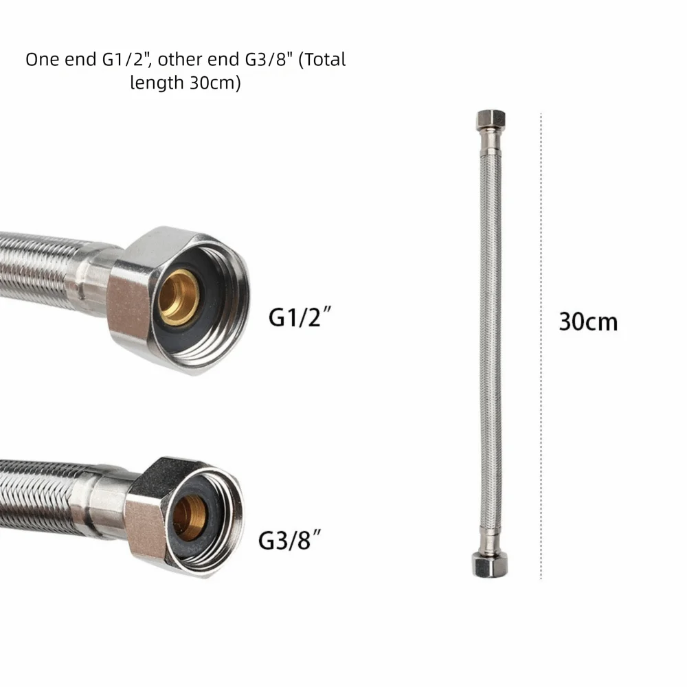 30/40cm Corrugated Water Hose Stainless Steel Large Flow Hot and Cold Water Faucet Inlet Hose Explosion-proof Oasis Select A-30cm