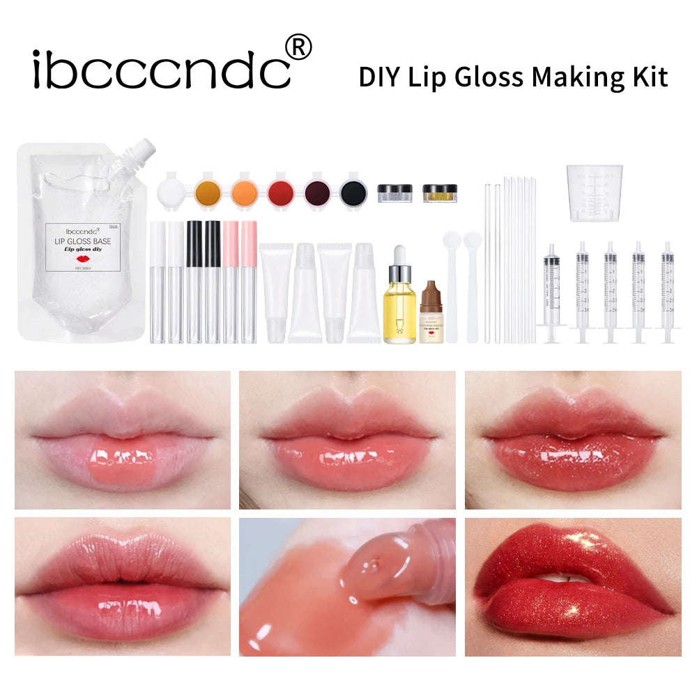 New Lip Gloss Making Kit Moisturizing Lip Gloss Base Diy Raw Material Tool Kit Shiny Glitter Lip Tints Glaze Handmade Cosmetic Oasis Select