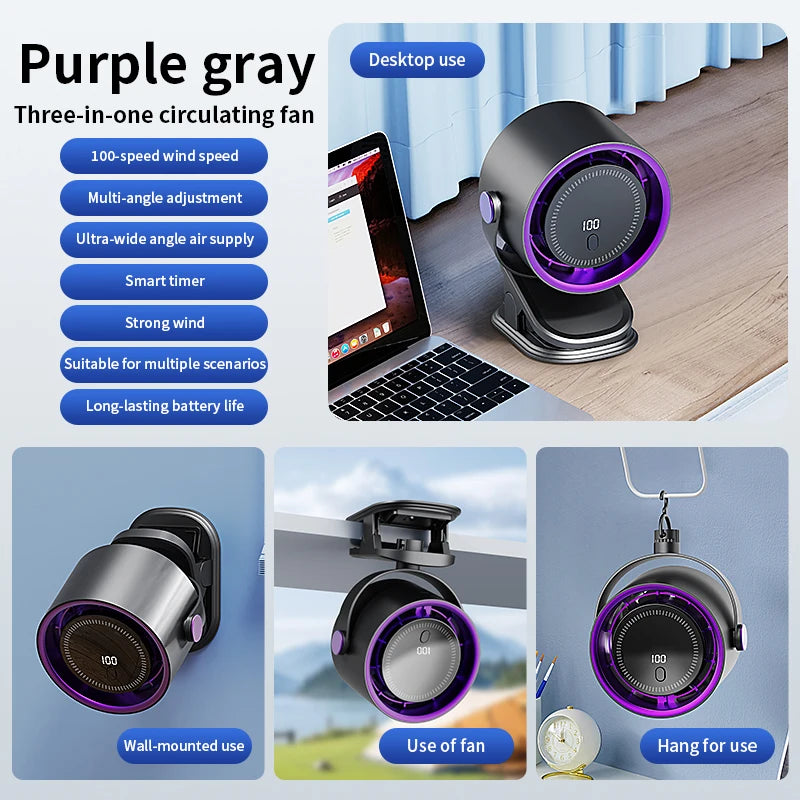 URGGU 3-in-1 Clip Fan | 4-Speed Rechargeable Turbo Mini Fan
