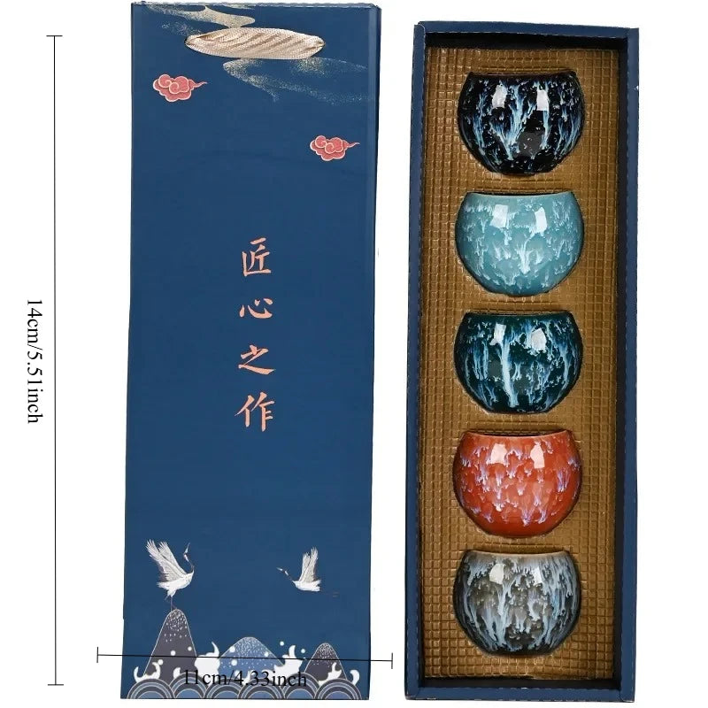 Gift Box & Five Elements Gift Box Kiln Change China Ceramic Tea Cup Porcelain Kung Fu Cups Set Pottery Coffee Mug Tableware Cup Oasis Select