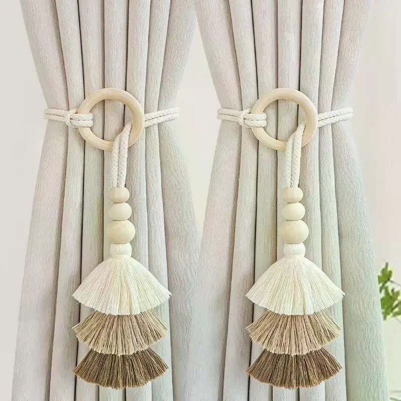 1/2Pcs Tassel Curtain Tie Backs Wooden Bead Curtain Tiebacks,Bohemian Curtain Clasp, Curtain Tiebacks Home Decorative Oasis Select