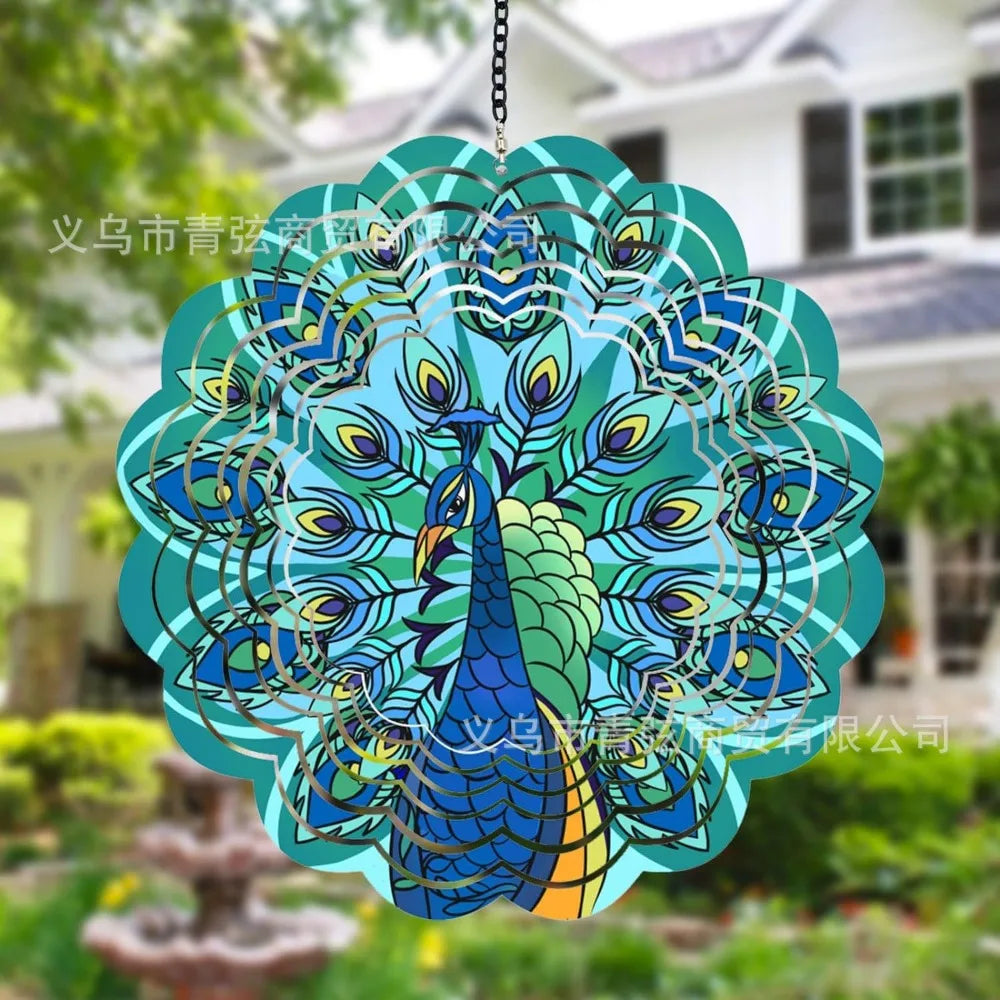 Metal Yard Owl Wind Spinner 3D Dynamic Rotating Wind Chimes Decorated Stainless Steel Windmill Pendant Oasis Select