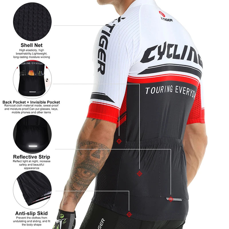 Ｘ-TIGER Men Cycling Jersey Bike Short Sleeve with 4 Rear Pockets Breathable Quick Dry Biking Shirt MTB Racing Clothing Oasis Select