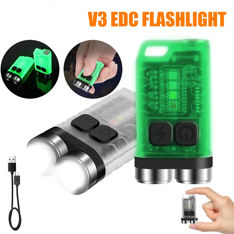V3 EDC LED Flashlight Portable Mini Keychain Light TYPE-C Rechargeable Pocket Torch with Magnet UV Lamp Camping Fishing Lantern Oasis Select