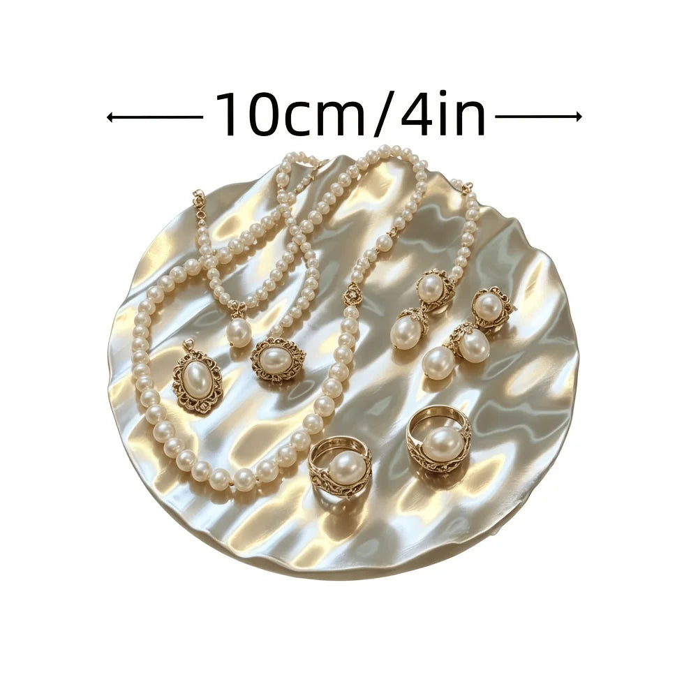 Wavy Silvery Jewelry Display Tray, Irregular Ripple Texture Trinket Plate for Earrings, Rings, Photography Prop Vanity Decor Oasis Select
