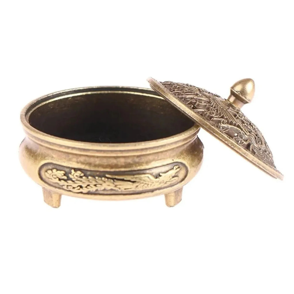Antique Brass Hollow Dragon Phoenix Incense Burner Incense Mini Ornaments for Home Chinese Ancient Tea Desk Decor Indoor Perfume Oasis Select