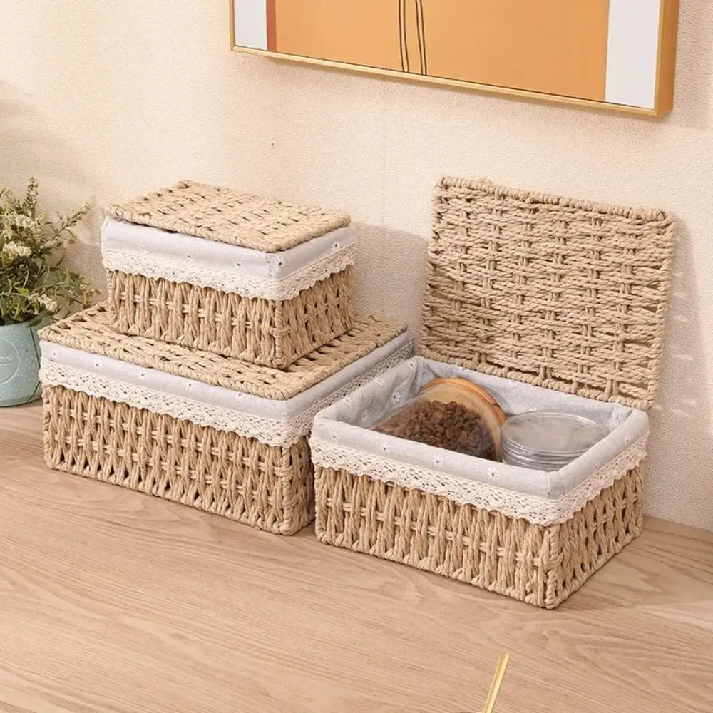Rustic Hand Woven Wicker Storage Baskets Bohemia Hollow Out Laundry Hamper Household Portable Storage Basket Kitchen Supplies Oasis Select