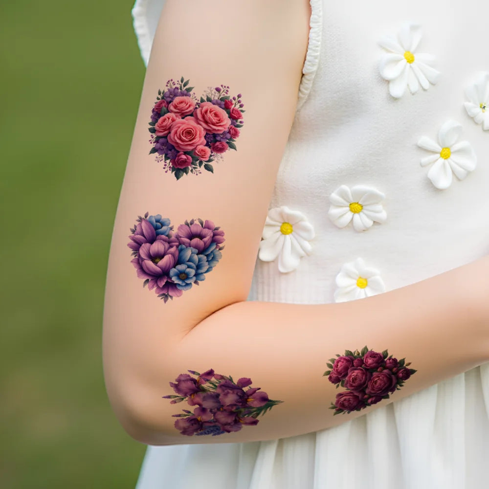 63-Piece Floral & Heart Temporary Tattoo Stickers for Adults
