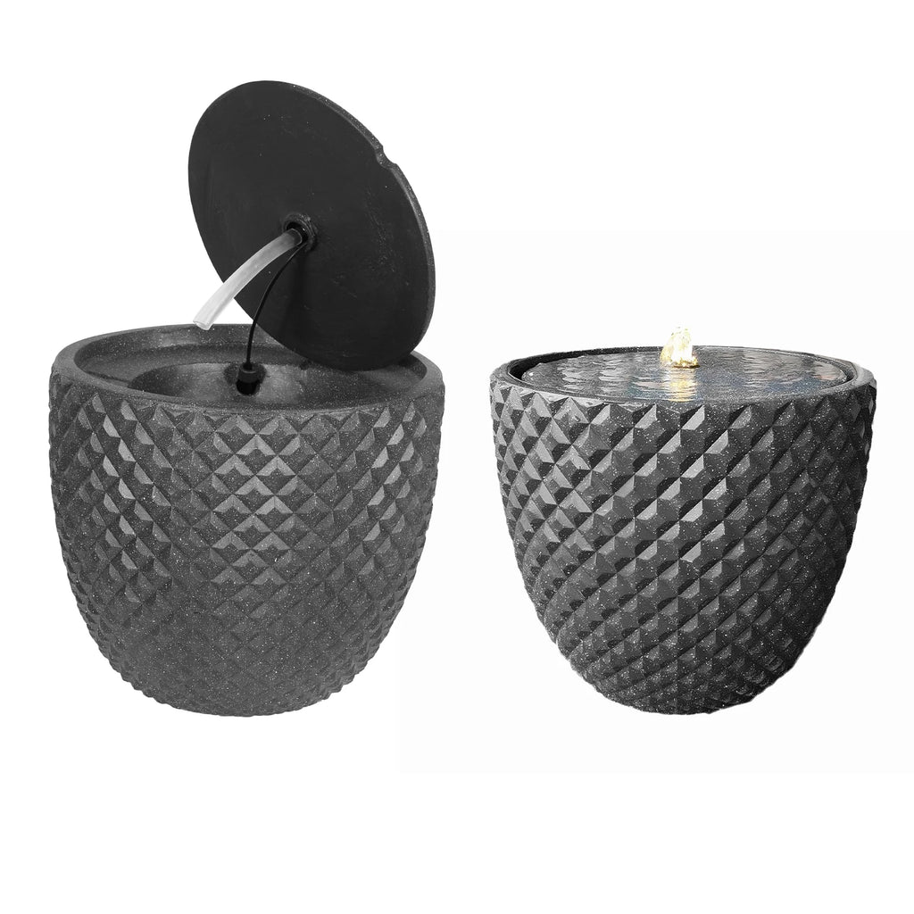 Freestanding Fountain with LED Light Waterfall Fountains Round Stone Patio Fountain Modern for Garden Patio Yard Deck Oasis Select