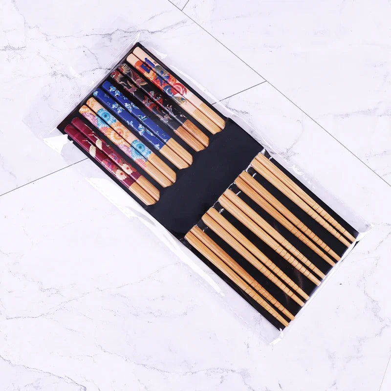 5Pair Japanese Style Wood Chopsticks Color Reusable Chopstick Red Sandalwood Noodle Tool Chinese Gift Tableware Set New 2023 Oasis Select G