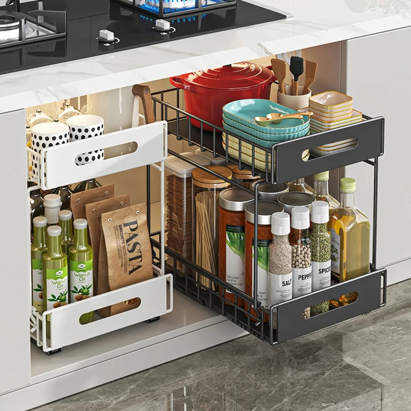 Lower sink shelf No punching, basket in cabinet, bathroom countertop finishing rack, double-layer kitchen pumping storage rack Oasis Select