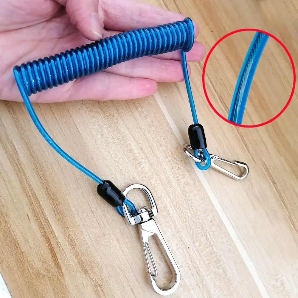 1.6Meters Stretch Stainless Steel Wire Core Fishing Lanyard with Carabiner Boating Retractable Safty Spring Coil Rope Oasis Select