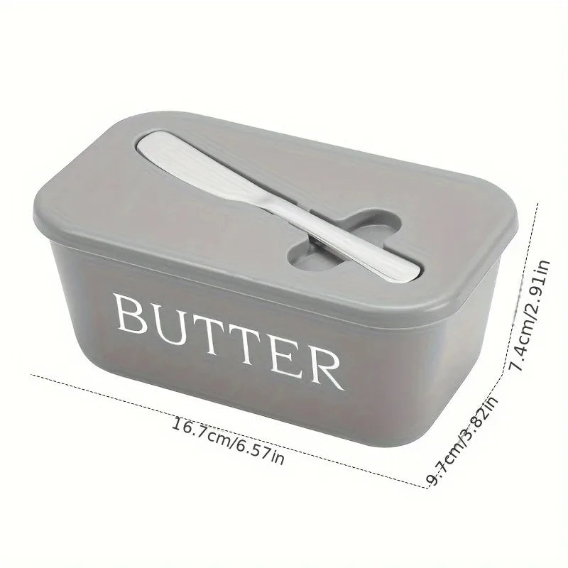 1pcs Butter Container Box with Knife Simple Restaurant Sealed Storage Box Knife Butter Slicer Tableware Oasis Select grey