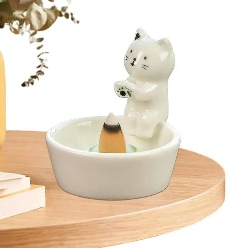 Cat Candle Holder Cute Cone Incense Burner Incense Tray Elegant Ceramic Stick Incense Holder Incense Cone Holder Decoration Oasis Select