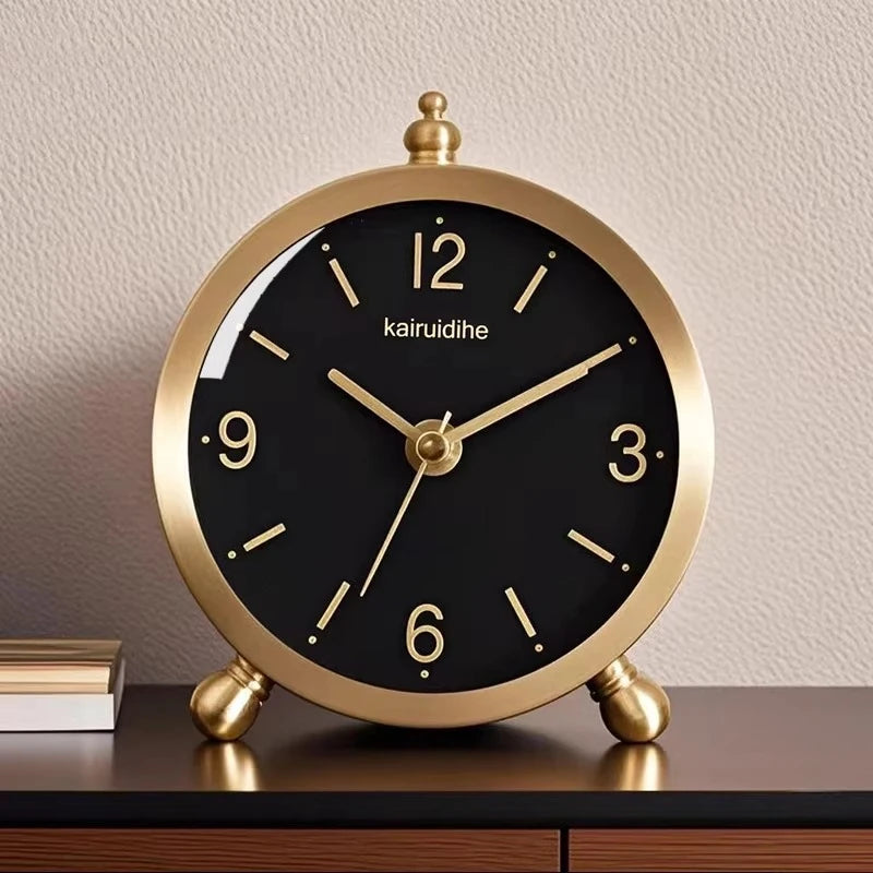 Brass Light Luxury Clock Living Room Simple and Quiet Quartz Clock Bedroom Bedside Table Decoration Home Decoration Oasis Select