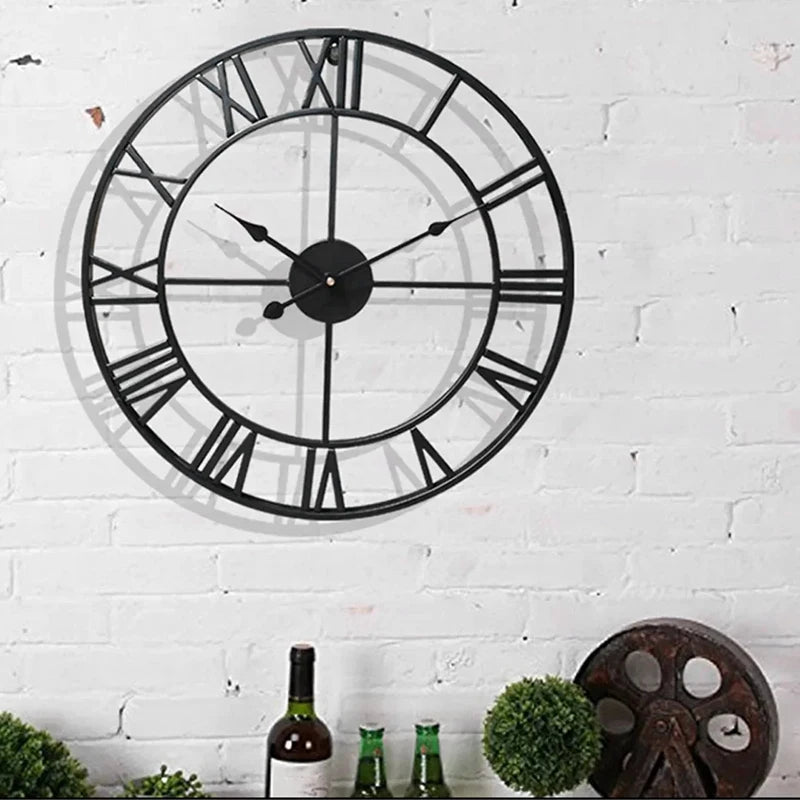 WISH Roman Numeral Clock Wall Clock Retro Clock Decorative Wall Clock Round Iron Precision Silent Living Room Decoration Oasis Select